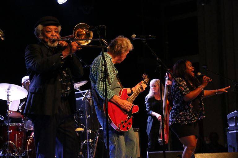 Bobby Cochran (cach), Ed Earley, Elvin Bishop, Ruth Davies et Shemekia Copeland, 28 juin 2014, Talant